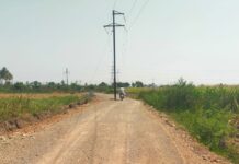 काठापुर बुद्रुक मुख्य रस्त्याला अडसर ठरत असलेला विद्युत खांब काढण्याची मागणी